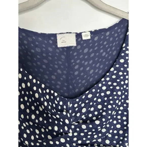 Anthropologie Postmark Polka Dot Peplum Top Navy White Size Medium - Picture 4 of 6
